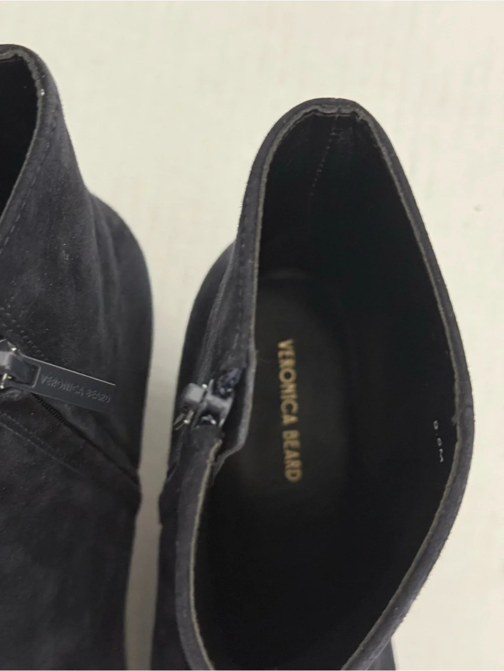 Veronica Beard Navy Suede Ankle Boots with Black Cap Toe Size 9.5
